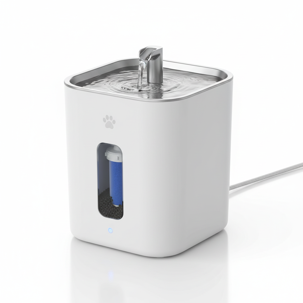 Modern automatic pet water fountain with flowing water stream and filter system