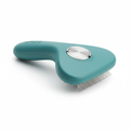 Self-cleaning pet grooming brush with ergonomic handle and retractable bristles